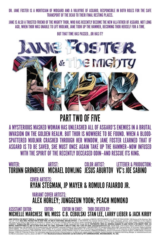 JANE FOSTER MIGHTY THOR #2 (OF 5)