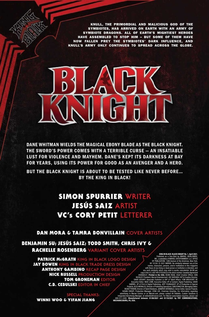 King In Black: Black Knight #1 (Saiz Variant)