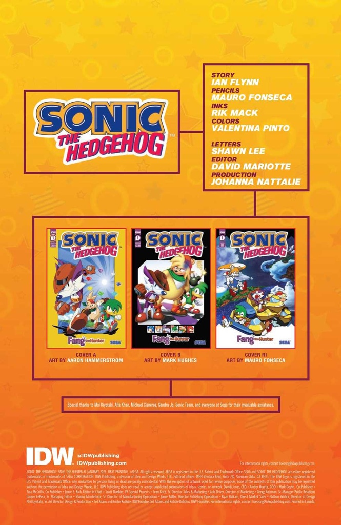 SONIC THE HEDGEHOG FANG HUNTER #1 CVR B HUGHES