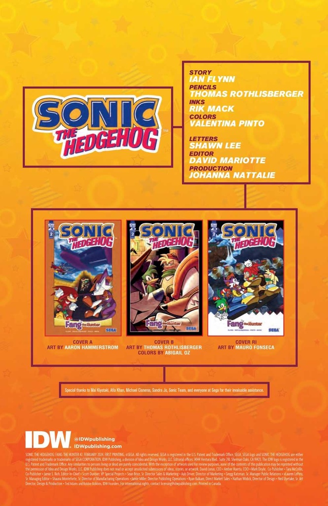 SONIC THE HEDGEHOG FANG HUNTER #2 CVR B ROTHLISBERGER