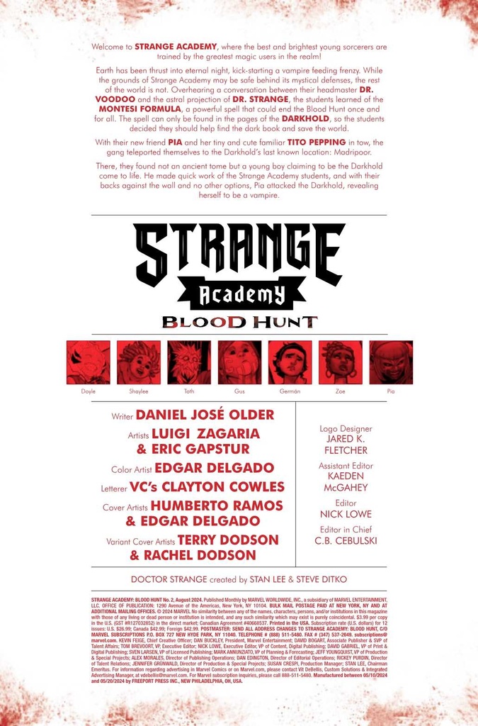 STRANGE ACADEMY BLOOD HUNT #2 TBD ARTIST VAR