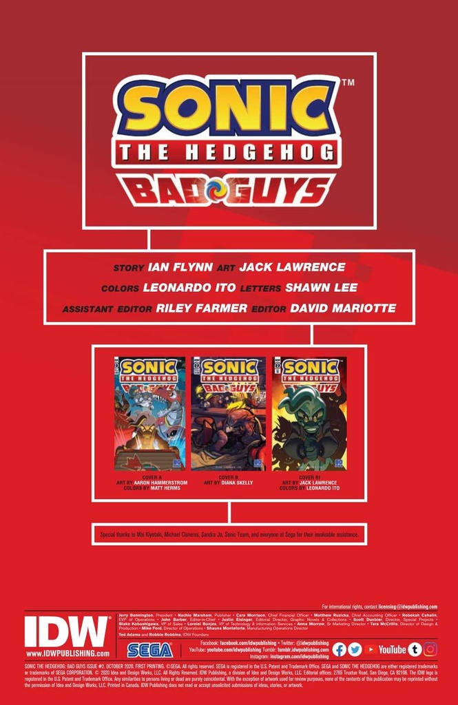 Sonic The Hedgehog: Bad Guys #2 of 4 (1:10 Lawrence Variant)