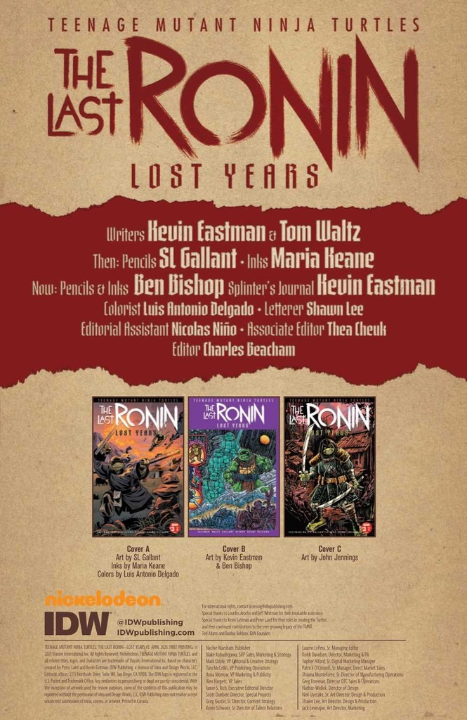 TMNT LAST RONIN LOST YEARS #3 CVR B EASTMAN BISHOP