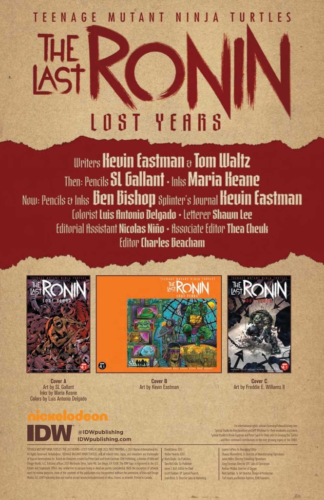 TMNT LAST RONIN LOST YEARS #4 CVR B EASTMAN & BISHOP