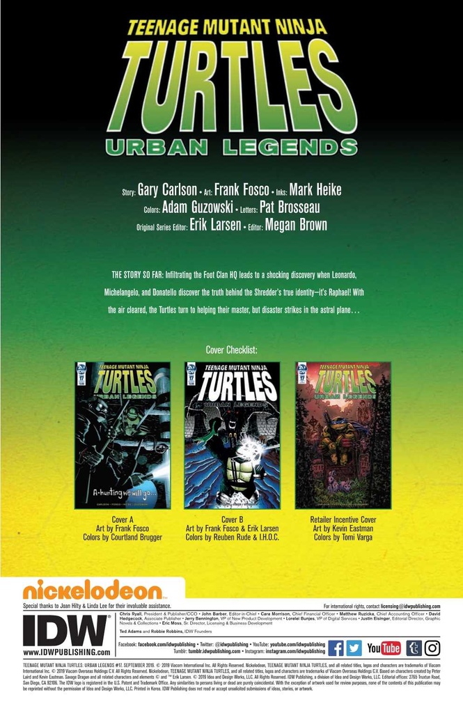 Teenage Mutant Ninja Turtles: Urban Legends #17 (Cover A Fosco)