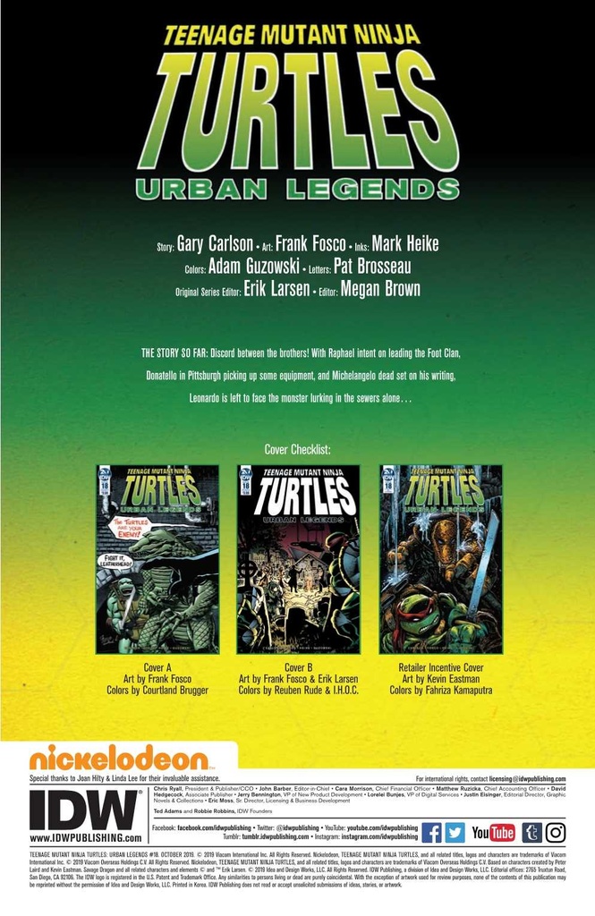 Teenage Mutant Ninja Turtles: Urban Legends #18 (Cover B Fosco & Larsen)