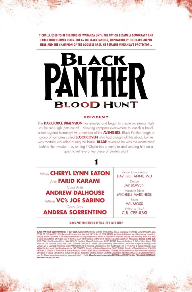 BLACK PANTHER BLOOD HUNT #1 BLOOD RED VAR