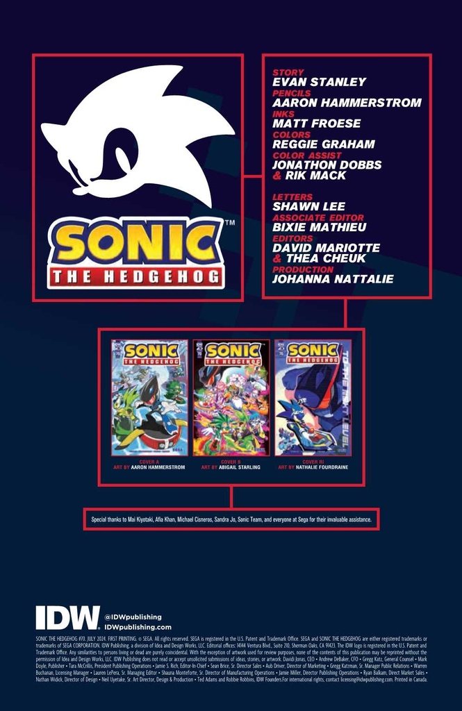 SONIC THE HEDGEHOG #70 CVR A HAMMERSTROM