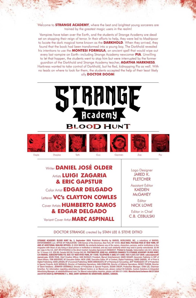 STRANGE ACADEMY BLOOD HUNT #3 TBD ARTIST VAR