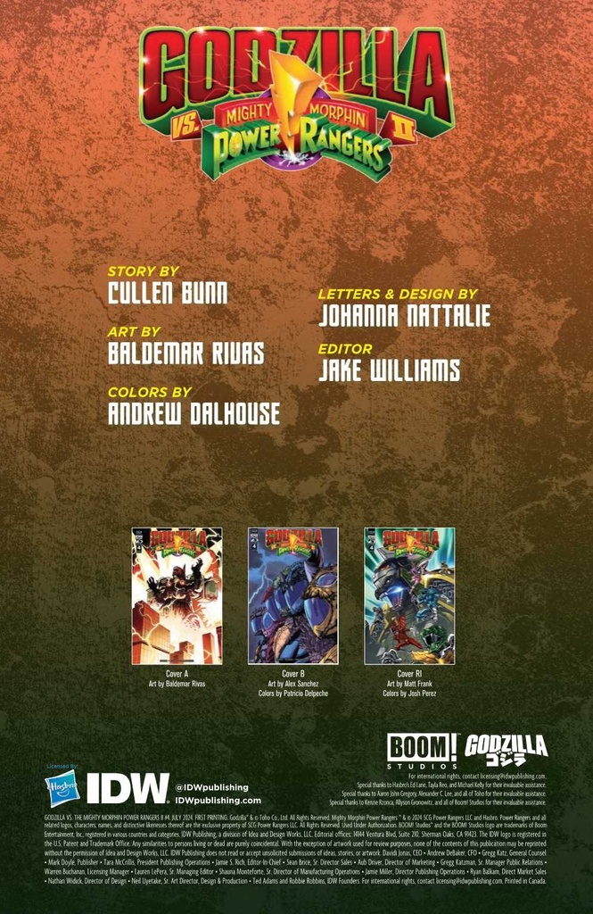 GODZILLA VS MMPR II #4 CVR B SANCHEZ