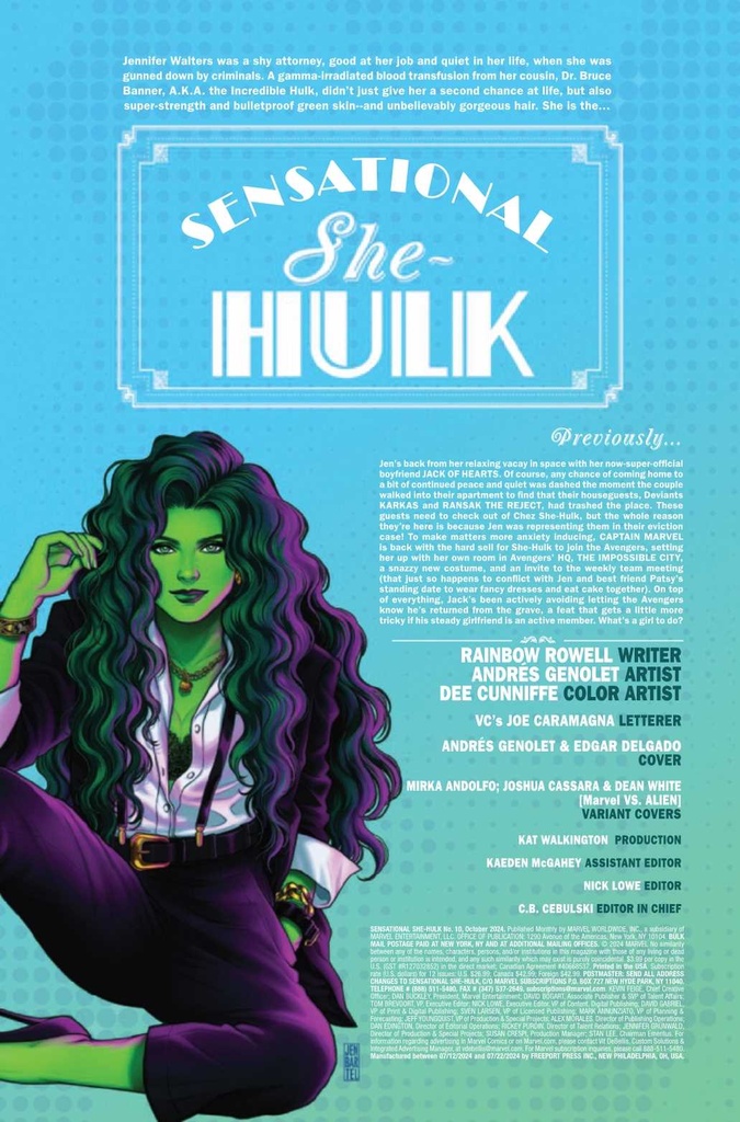 SENSATIONAL SHE-HULK #10 JOSH CASSARA MARVEL VS ALIEN VAR