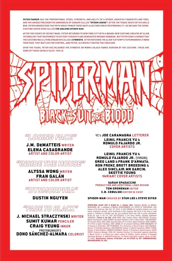 SPIDER-MAN BLACK SUIT AND BLOOD #1 (OF 4) GREG LAND VAR