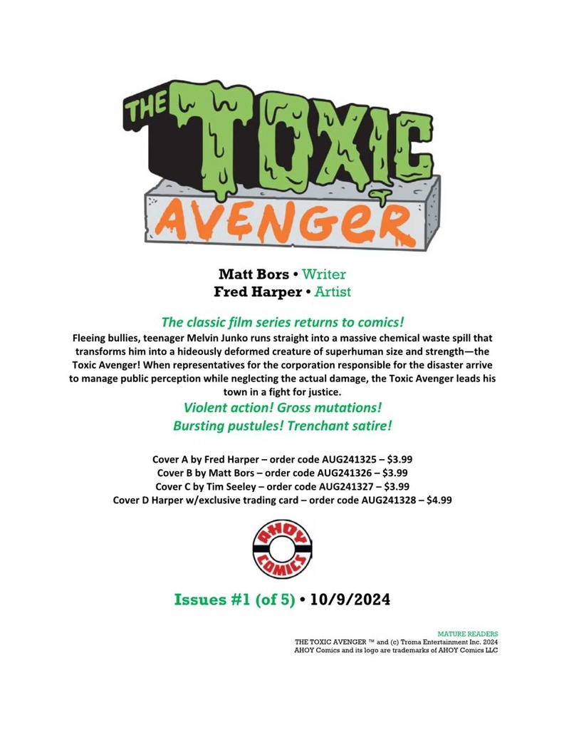 TOXIC AVENGER #1 (OF 5) CVR A HARPER (MR)