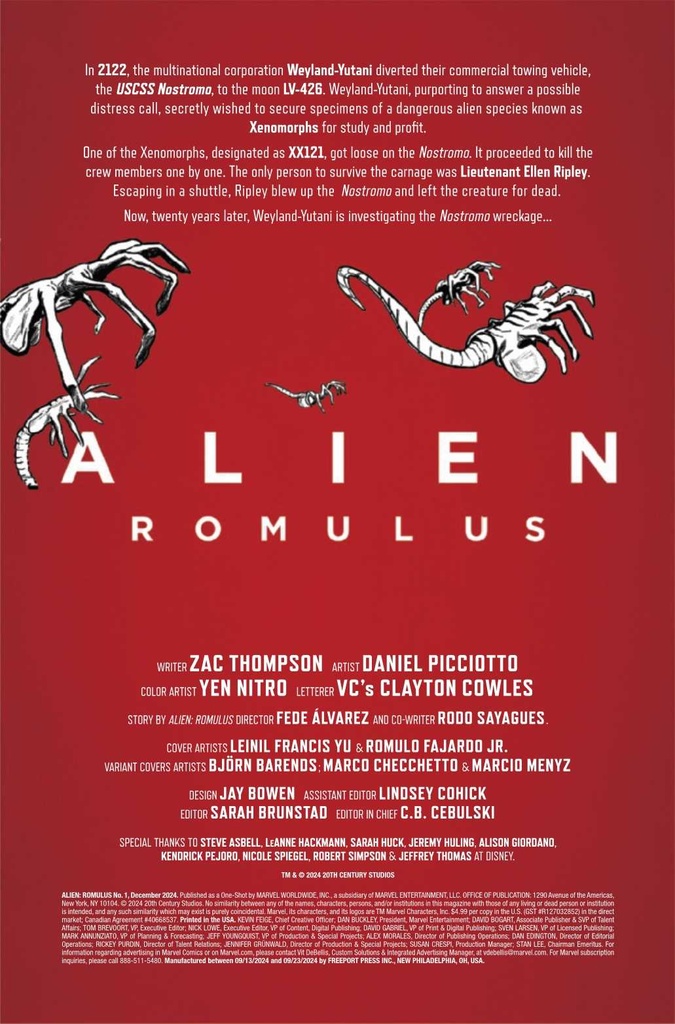 ALIEN ROMULUS ANNUAL #1 MARCO CHECCHETTO VAR